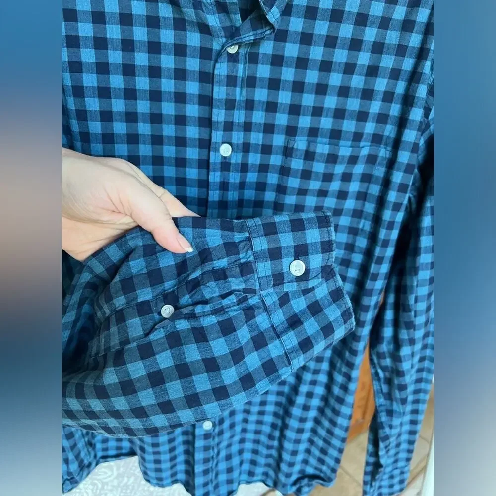 J Crew Men’s Mercantile Flex Slim Fit Dusty Blue Plaid‎ Button Up Collared Shirt